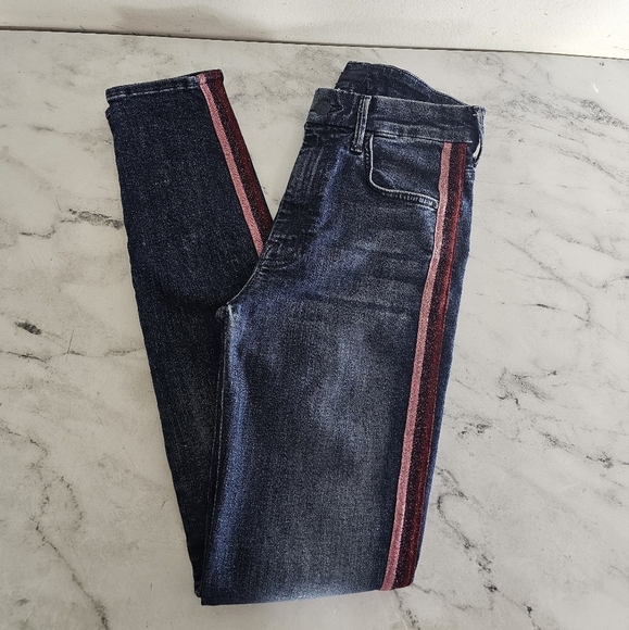 MOTHER The Looker Ankle Fray Racer Stripe Blue Jeans 26 Preowned - Picture 3 of 9